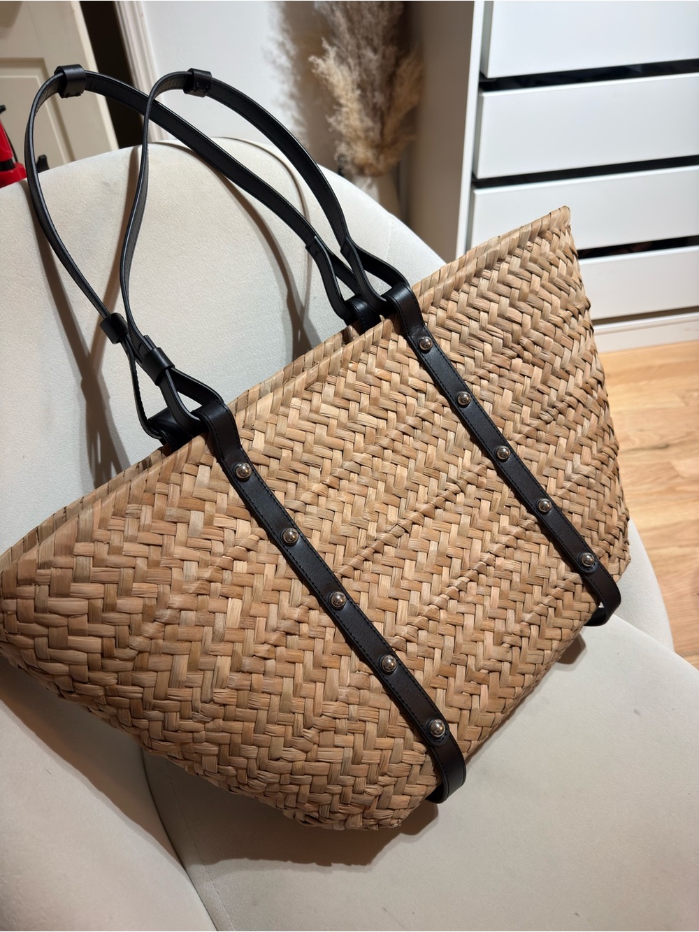NEW - never used - Rebecca Minkoff Natural Straw Tote with Black Leather Trim - Picture 4 of 12